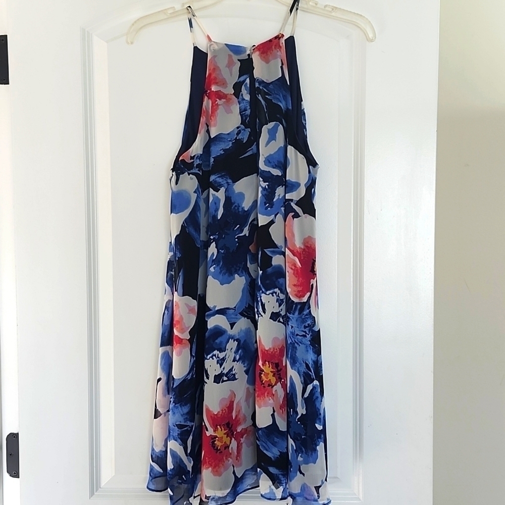 Lulus Navy blue & Pink Floral Swing Dress Keyhole Back Size Small - Picture 3 of 9